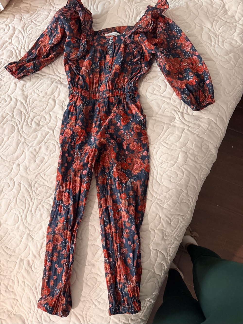 Roller Rabbit Floral Navy and Red Long-Sleeve Jumpsuit Size 2